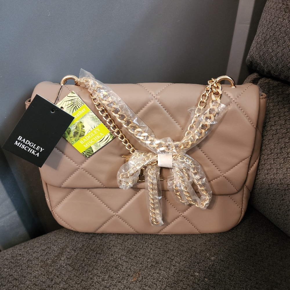 Badgley Mischka Taupe Quilted Shoulder Bag
